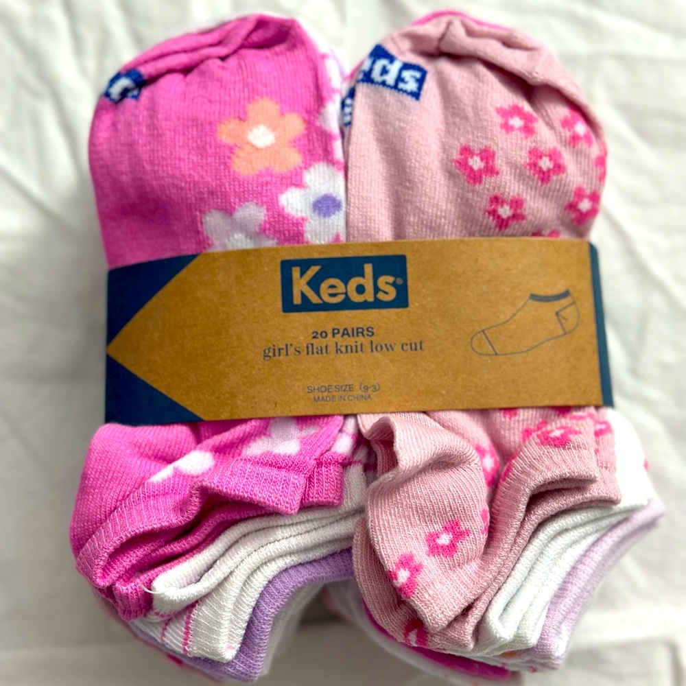 Brand New Keds Pack of 20 Socks Girls Shoe Size 9-3
